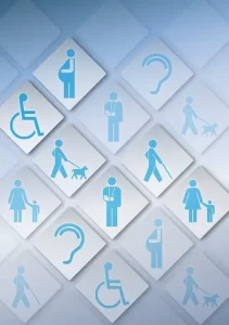 Diverse icone con i problemi che possono avere gli utenti inerenti all'accessibilità siti web